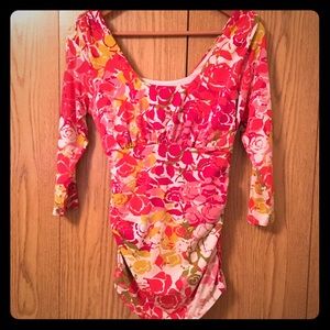 CAbi Floral Splash M 3/4 sleeve scoop neck shirt